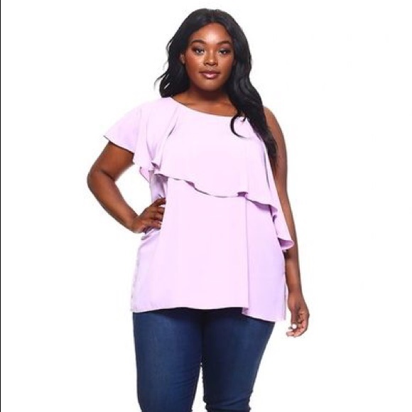 Tops - 4X-5X-6X Lavendar One Shoulder Top